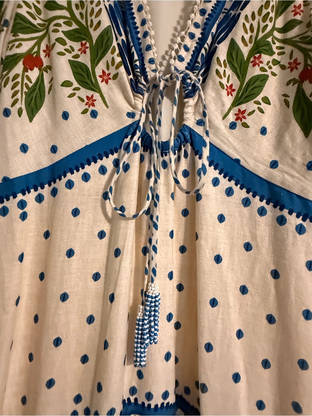 FARM Rio Cream Midi Dress with Blue & Green Botanical Print - Picture 4 of 15